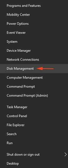 disk management on power user menu