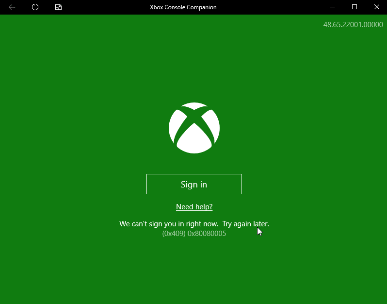 0x409 0x8008005 Xbox Console Companion