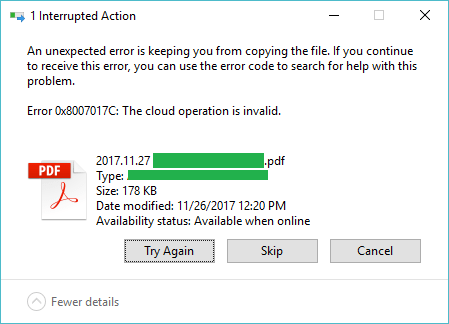 0x8007017C The cloud operation is invalid