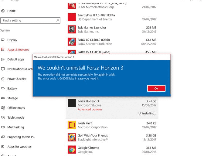 0x80073cfa Removal failed