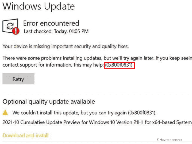 0x800f0831, 0x8024200B KB5012599 in Windows 10