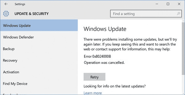 0x8024000b Windows Update Error