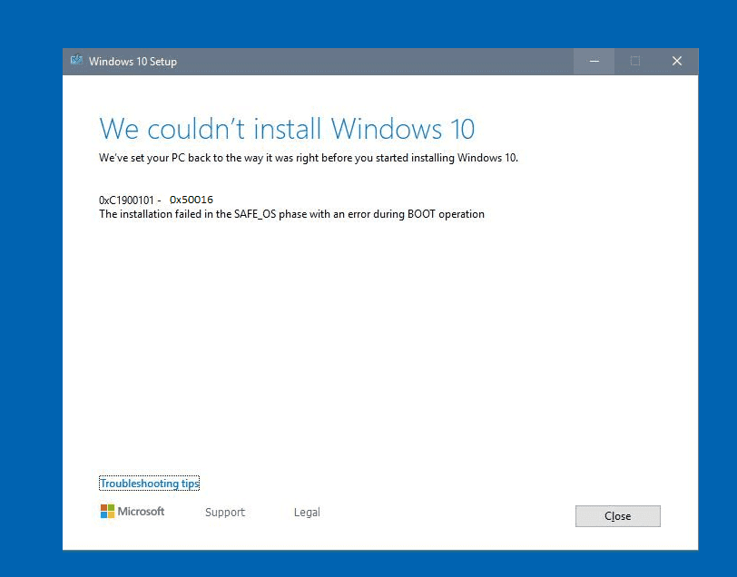 0xC1900101 - 0x50016