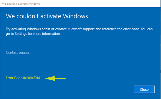 0xc004f014 Windows 10 Error Code While Activating original picture