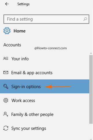 Sign in options with icon in Accounts category