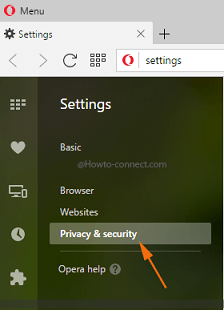 Privacy & security option Opera Settings