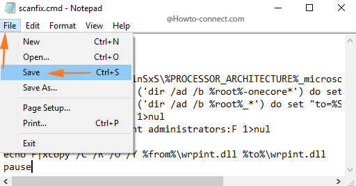 File menu Save option scanfix.cmd