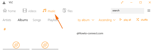 Windows 10 VLC app music tab
