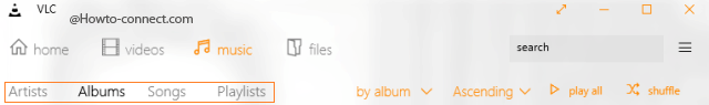 Music Sub-tabs VLC app Windows 10