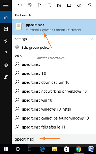 gpedit.msc Cortana search