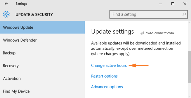 Change active hours link Update settings