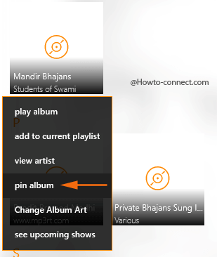 Pin album option VLC app Windows 10