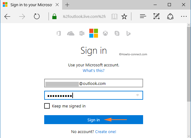 Log into Outlook account