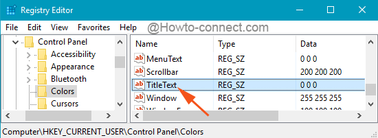 Double click TitleText entry in Registry Editor