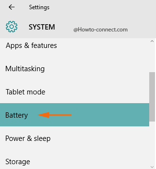 Battery System category Windows Settings