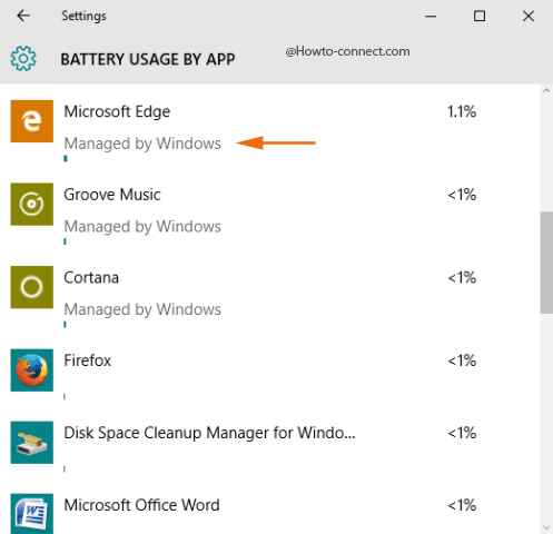 Battery usage by app Windows 10