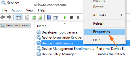 Properties right click service