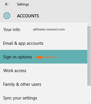Windows 10 Accounts category Sign-in options