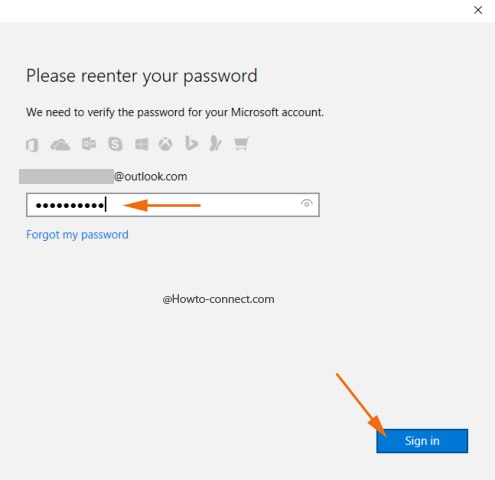 Reenter password Sign in button