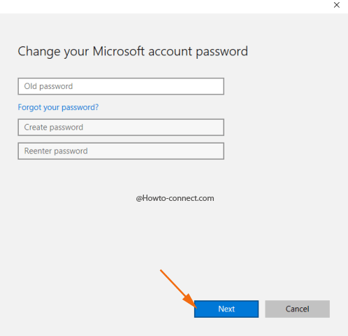 Old and new password boxes