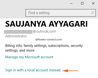 Sign in with a local account instead link Accounts settings