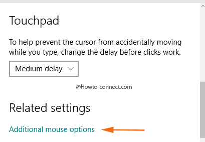 Additional mouse options link Settings app