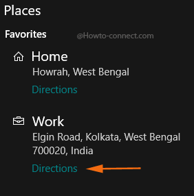 Directions link Cortana Favorites