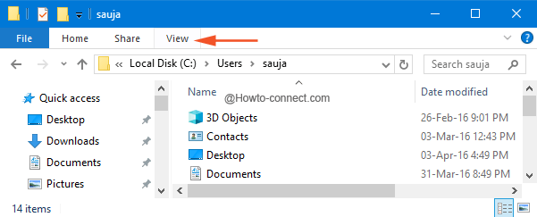 View tab File Explorer menu bar