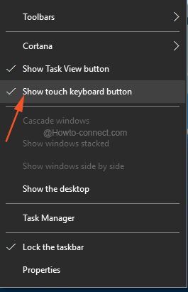 Show touch keyboard button taskbar context menu