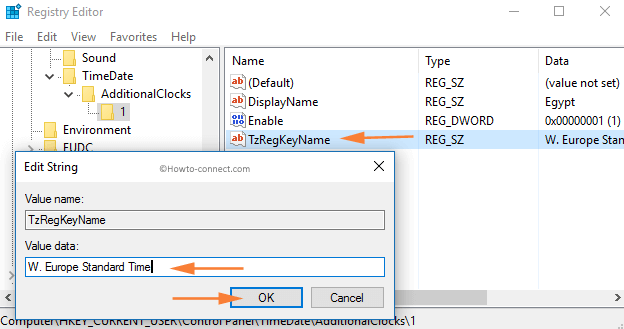 Double-click TzRegKeyName Time zone