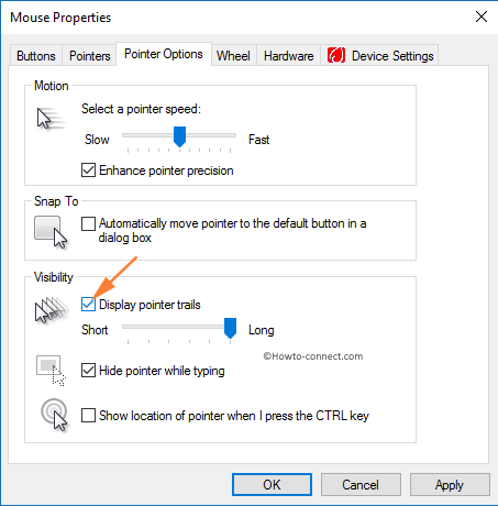 Checkmark Display pointer trails Mouse Properties
