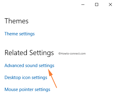 Advanced sound settings link Themes segment