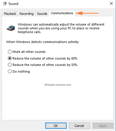 Configure Communications Sounds Windows 10