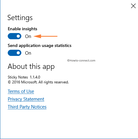Sticky Notes Settings Enable insights