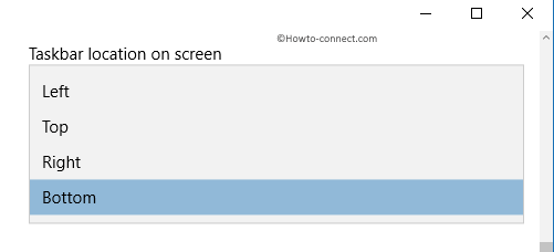 Taskbar location on screen Settings app
