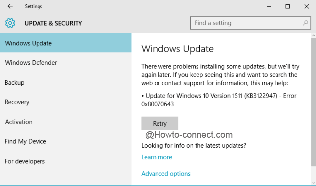 KB3122947 Windows Update Error on Windows 10 1511