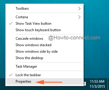 Taskbar right click Properties