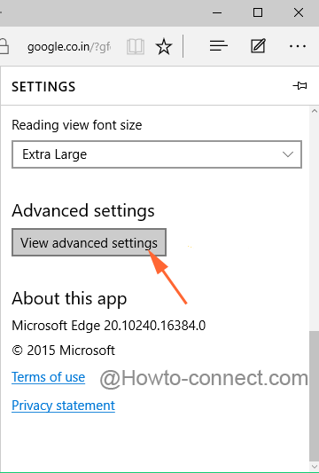 View advanced settings button under Edge settings