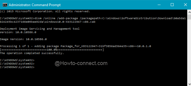 The operation completed successfully and the KB3122947 is installed