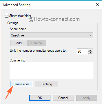 Permissions button under Advanced Sharing window