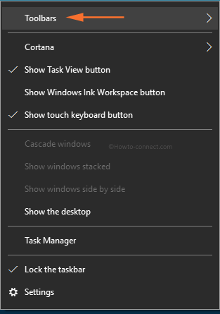 Right click Taskbar first option Toolbars