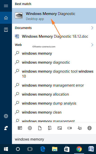 Windows Memory Diagnostic Tool search