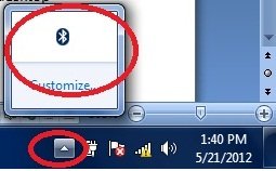 Find Bluetooth Icon in task bar tab