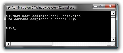 admin account disable command windows 7 display admin account