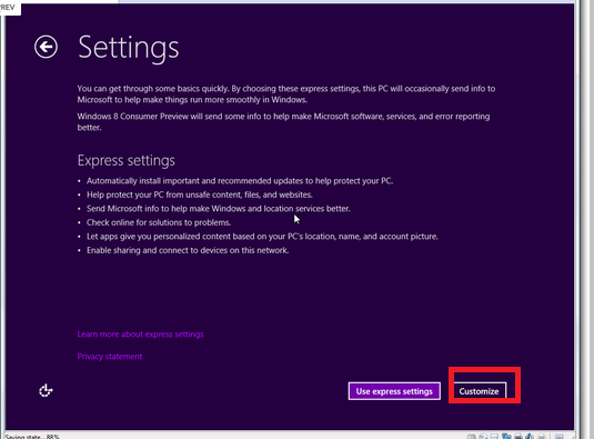 Customize setting in window 8 Customize setting in window 8