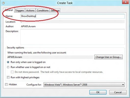 General tab in Create Task window General tab in Create Task window