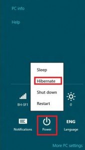 windows 8 hibernate showing in power button