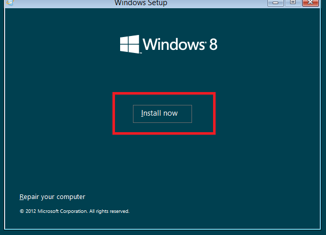 Install now windows 8 link