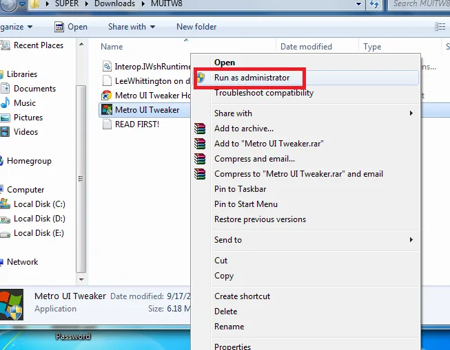Run admin with Metro UI Tweaker