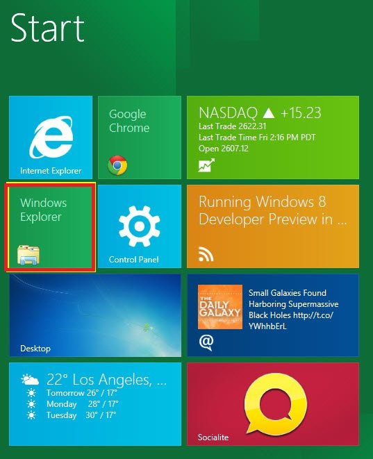 Windows 8 Metro screen windows explorer tile